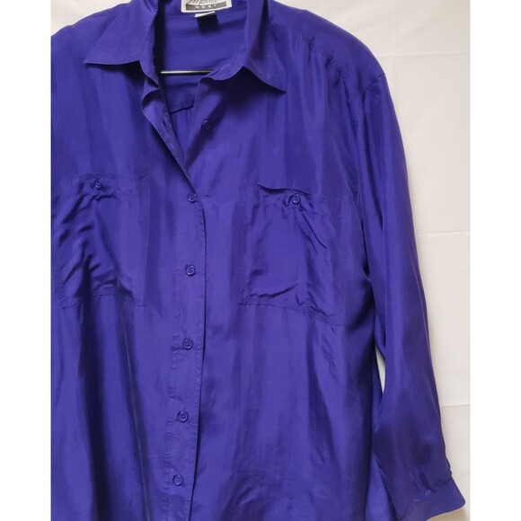 Marmie West Women’s 100% Silk Button-Up Shirt Deep Purple Long Sleeve Size M NWT - Picture 8 of 13